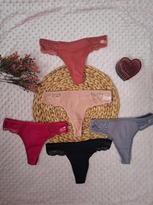 Pack x5 Bombachas de Encaje y Algodón – Colores Surtidos