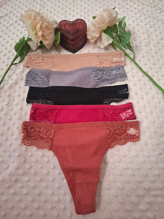 Pack x5 Bombachas de Encaje y Algodón – Colores Surtidos
