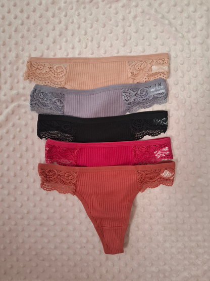 Pack x5 Bombachas de Encaje y Algodón – Colores Surtidos